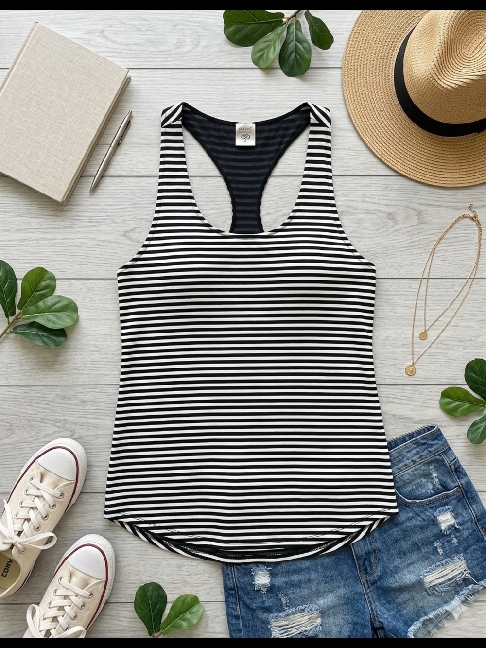 CALIA by Carrie Underwood Black & White Striped Racerback Tank